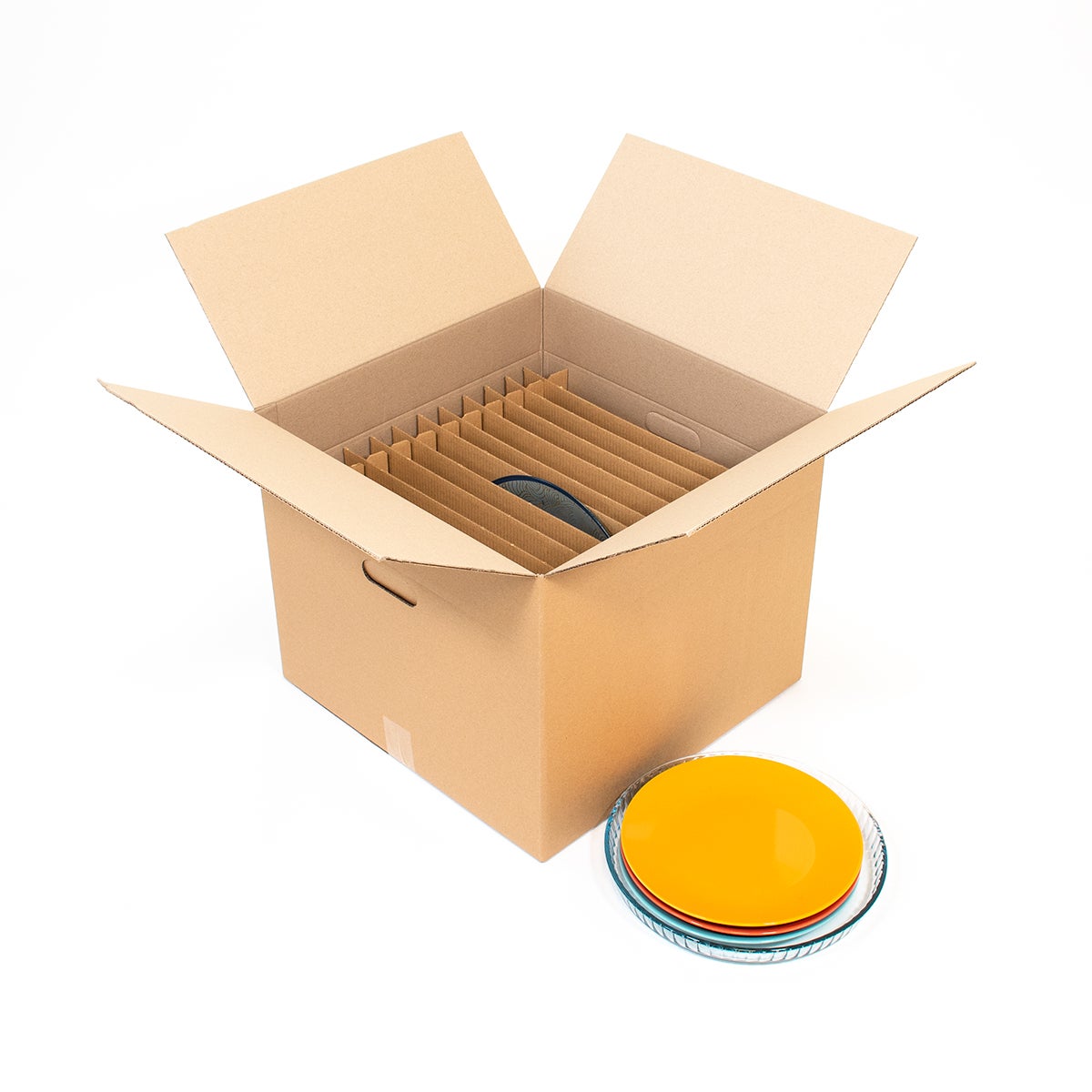 Carton Vaisselle Pour 24 Grandes Assiettes - Avec Croisillons Et Poignées, Double Cannelure