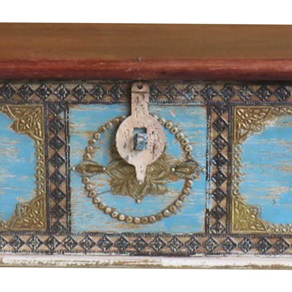 Coffre en bois bleu 146x40x45h cm - 2