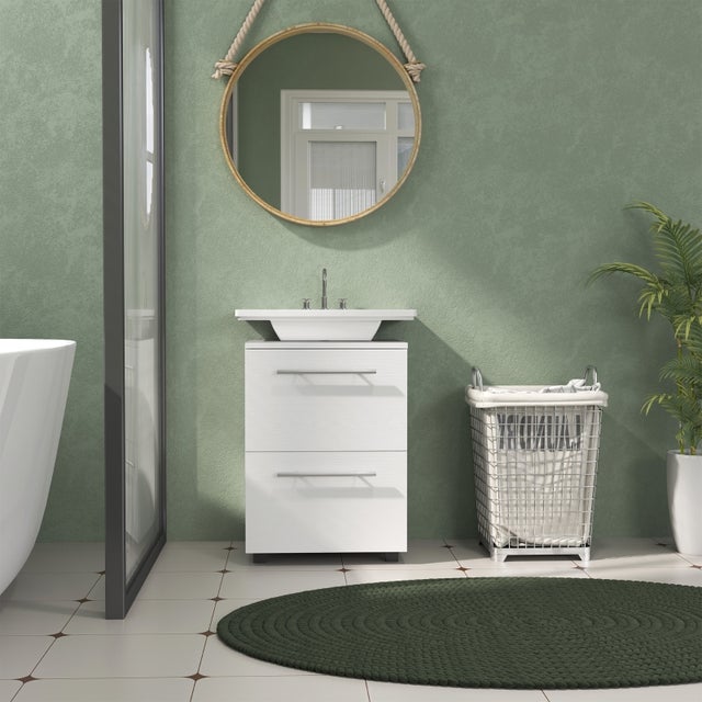 Meuble de salle de bain, vasque avec tiroir, compact, en aggloméré, blanc