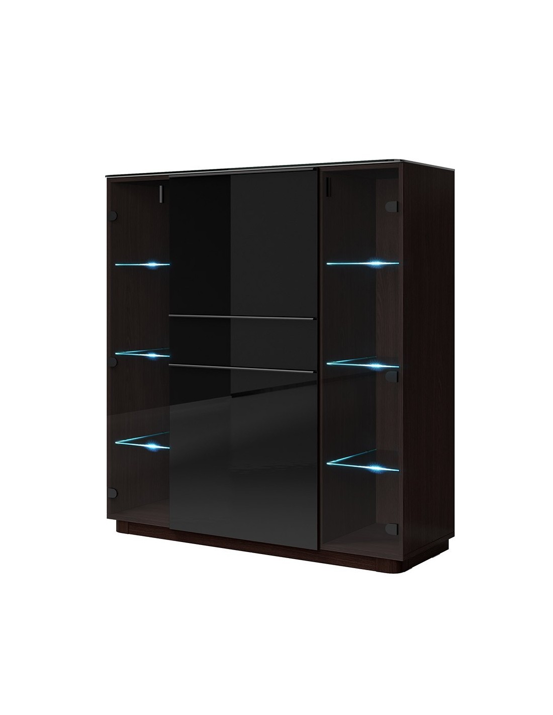 Buffet haut TONGA 123x133x44 cm avec 4 portes en verre et 1 tiroir