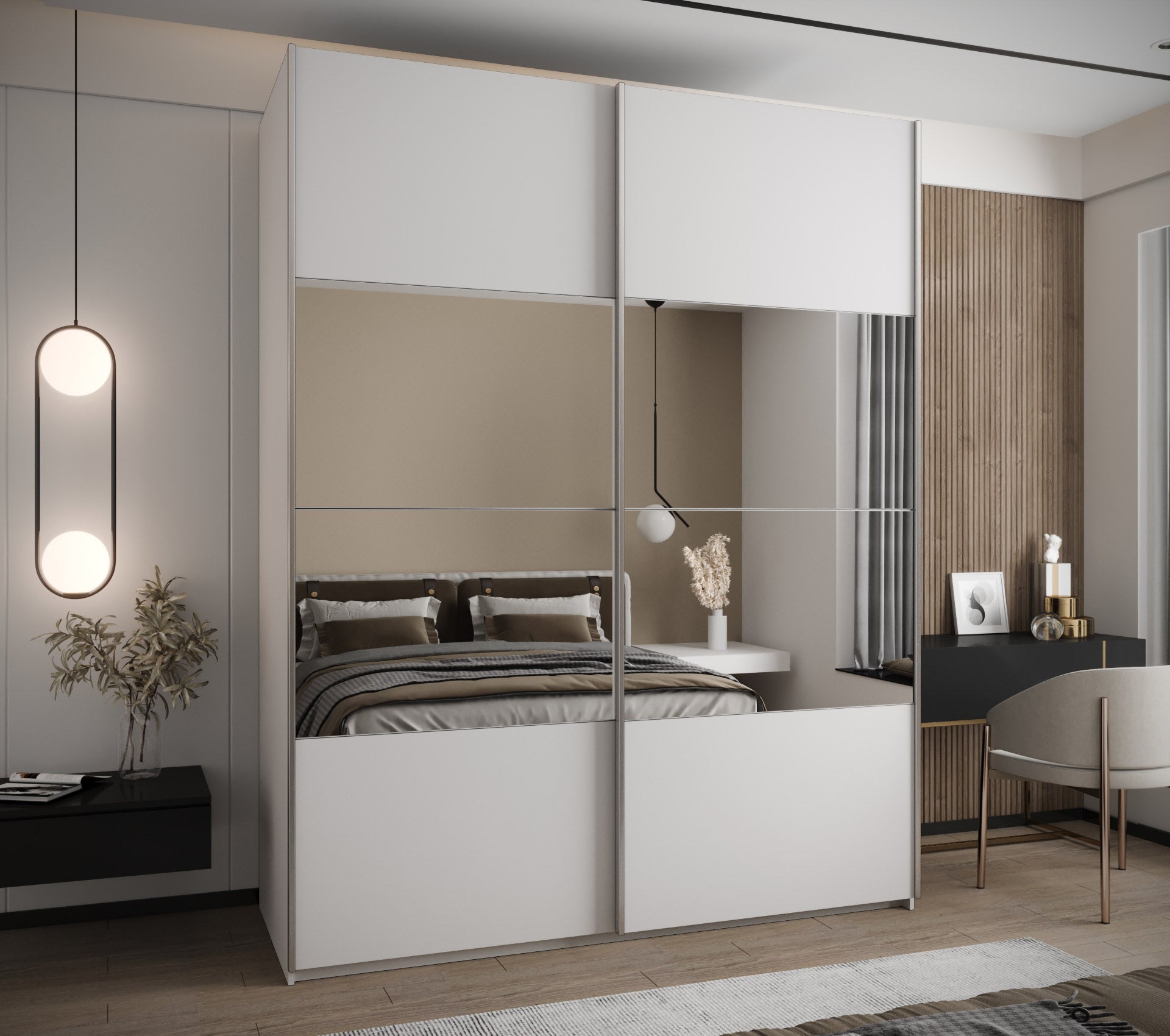 Szafa przesuwna wysoka Lux 4 200 x 64 x 245,5 cm biały + biały + u. srebrny - Abiks Meble - 2