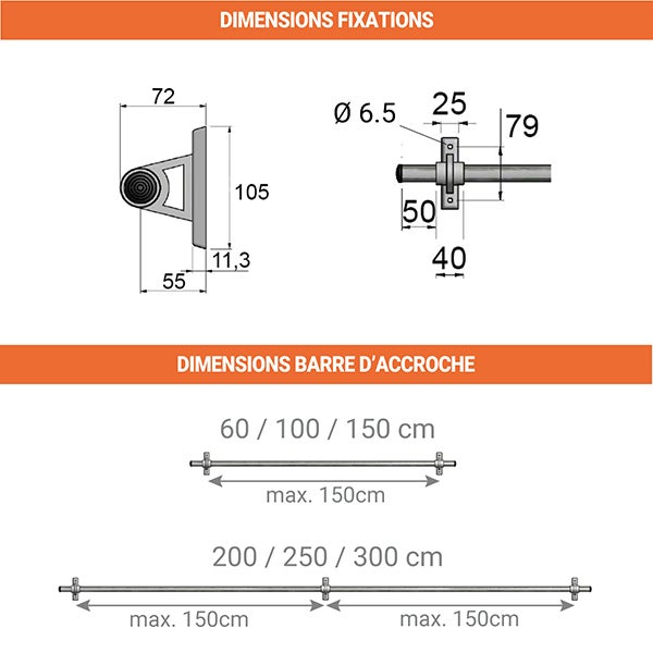Barre d'accrochage Ø 25mm Longueur 60cm - FAC060 - 2