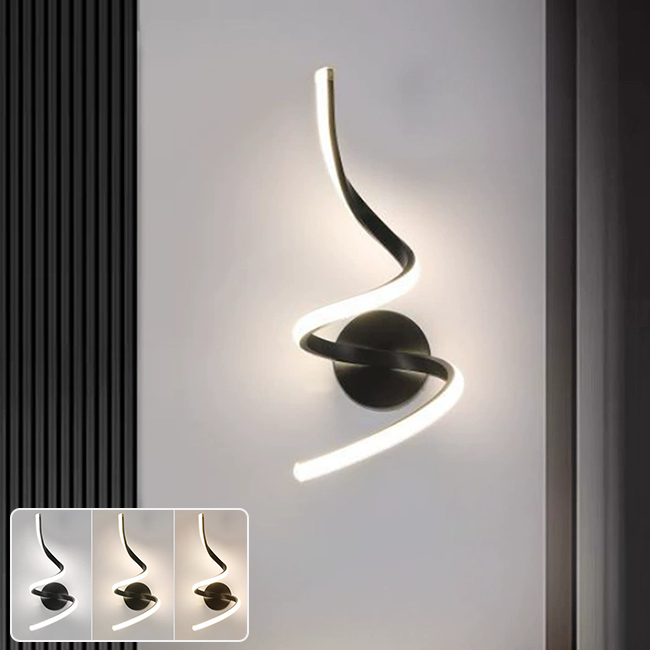 Lampa ścienna, nowoczesna wewnętrzna lampa ścienna LED, spiralna lampka nocna, aluminiowa lampka nocna, 3 temperatury barwowe (3000K-6000K)