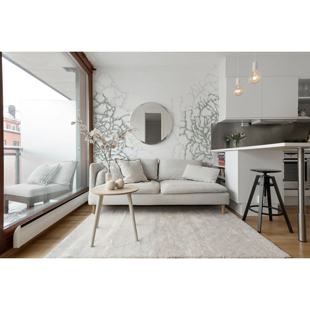 Cuore di peonie carta da parati panoramica Verde di grigio 225x250cm - 7