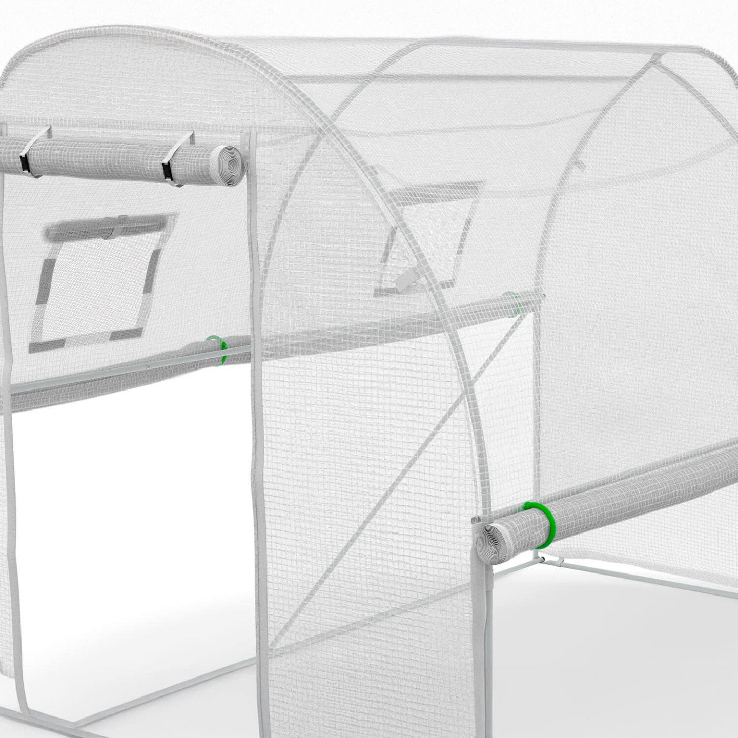 Bâche de rechange pour serre de jardin tunnel 6m² 3 x 2 x 2 m anti-UV avec porte et fenêtres ROMA blanche toutes saisons - 4
