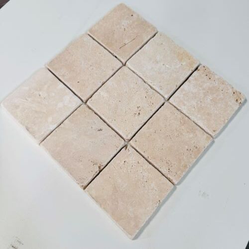 Albedo Pierre - Mosaïque en Travertin Blanc Ivoire vieilli - 10X10X1 CM - 2