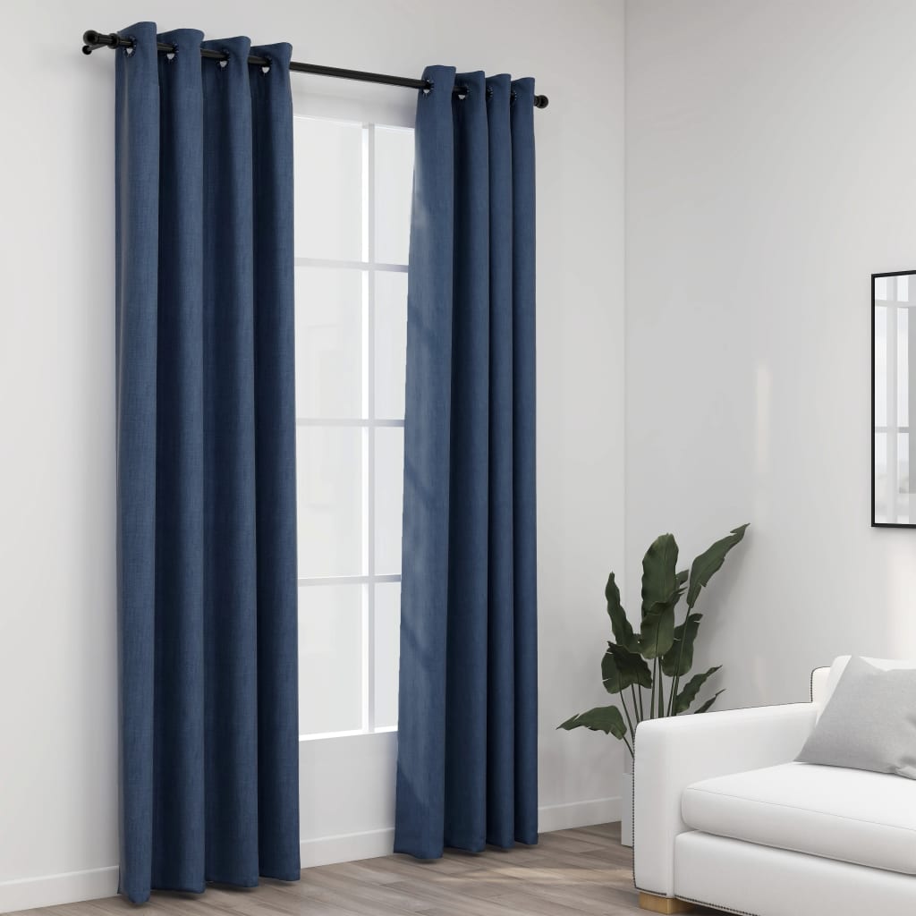 Maison exclusive - cortinas opacas con ojales look de lino 2 pzas azul 140x245 cm