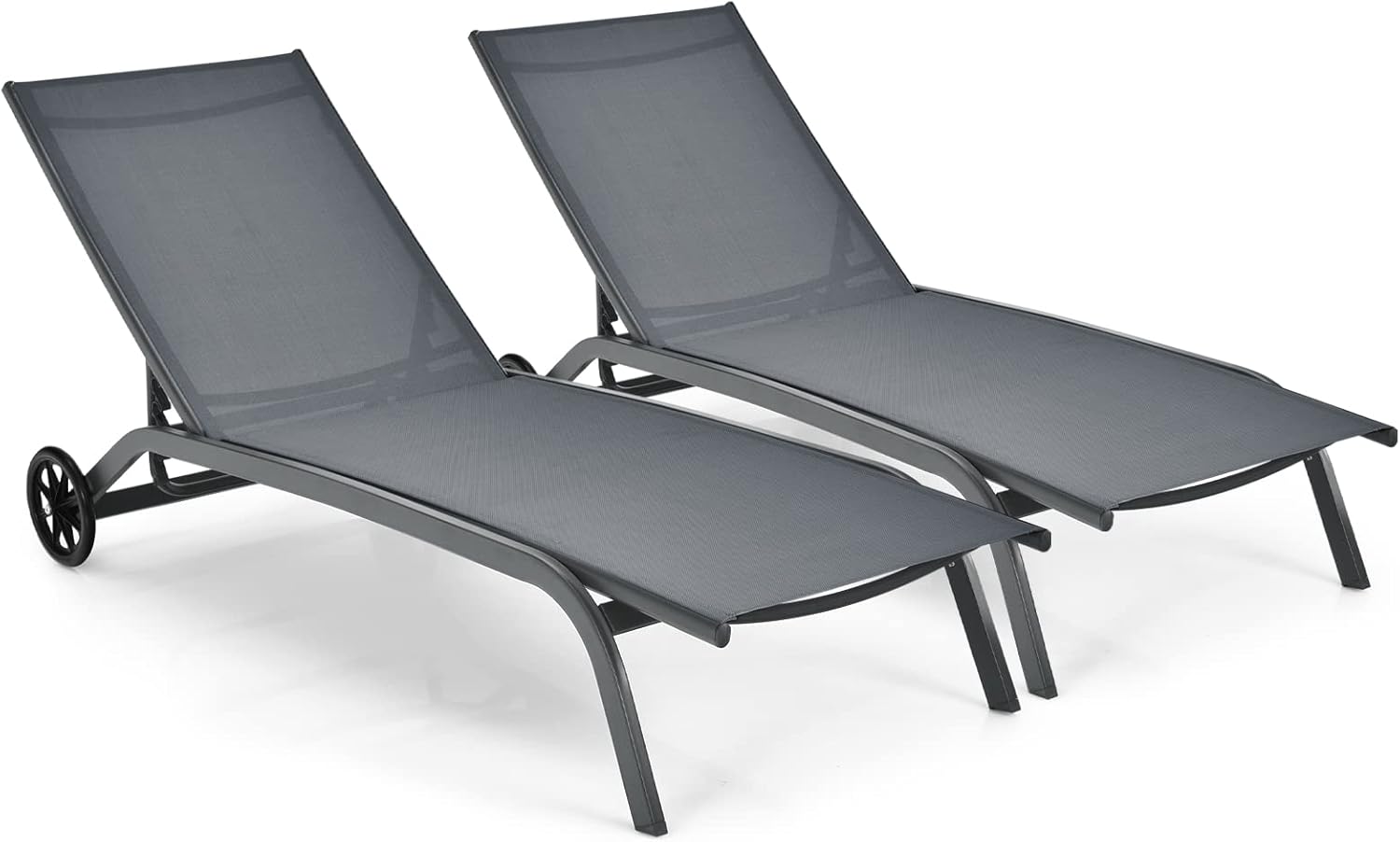 Bain de Soleil Inclinable à Dossier 6 Niveaux, Transat Jardin Exterieur avec Roues, Auvent Réglable, Charge 150 KG (Gris,Style 2) - 9