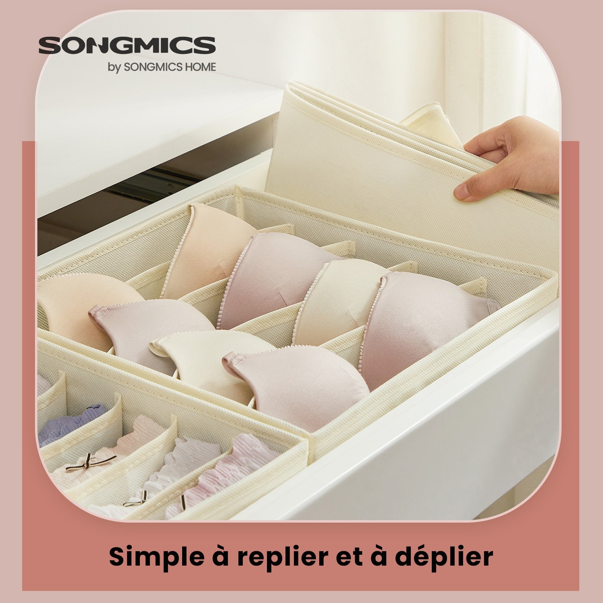 Lot de 8 Séparateurs de Tiroirs, Organiseur de Sous-vêtements Pliables,Boîtes de Rangement en Tissu pour Armoires, Beige - 5