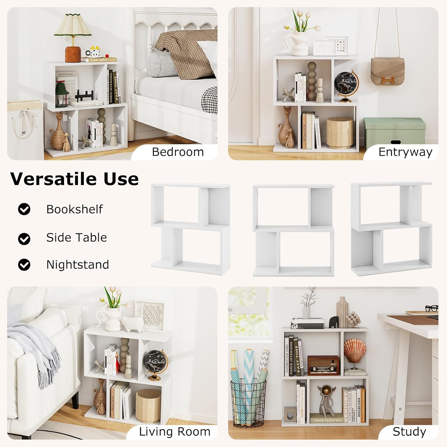 Bibliothèque à 3 Niveaux, Etagère de Présentation pour Petit Espace, Table d'Appoint Autoportante, pour Bureau, Salon, Chambre, Blanc - 8