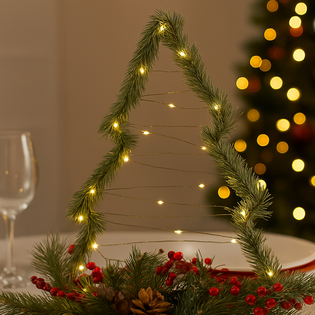 Alberello di Natale con bacche, pigne e luci led decorazione natalizia 50 cm - 2