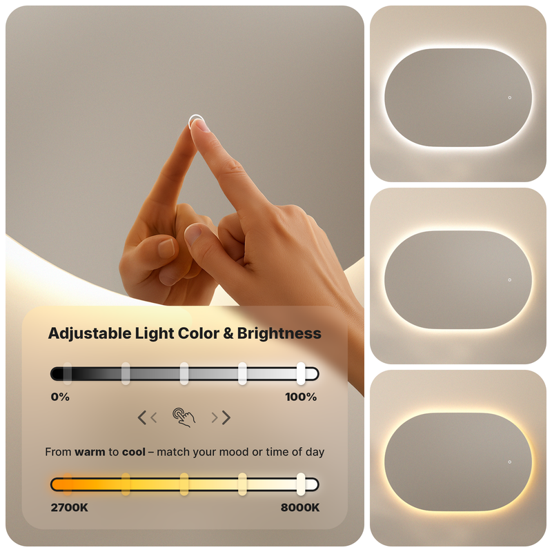 Miroir de salle de bain Mirlux avec éclairage LED et chauffage - Miroir mural ovale - Miroir de douche anti-condensation - 90 x 60 cm - 3