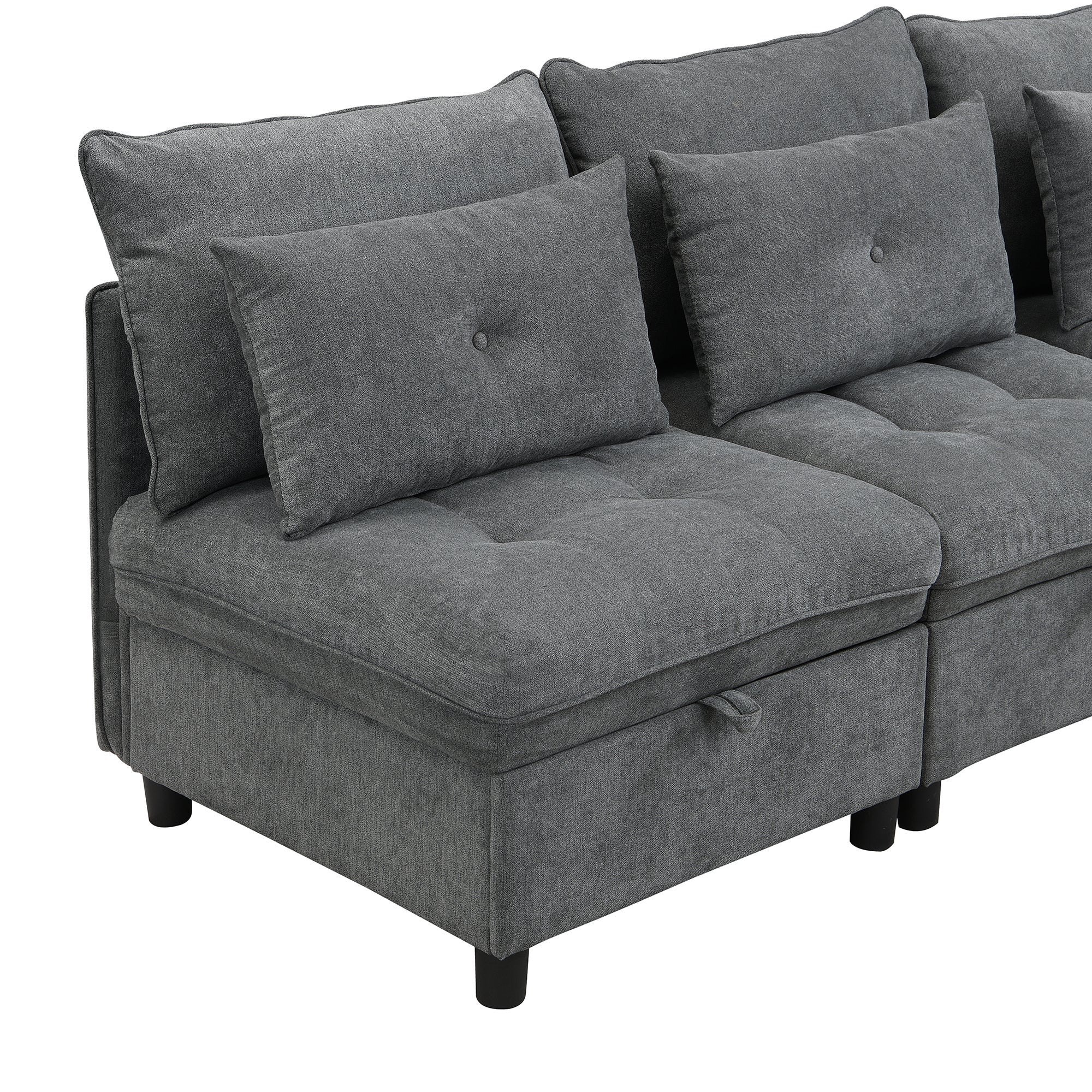Modułowa sofa 4-osobowa + schowek + tapicerka szenilowa - z funkcją spania - Szara - 7