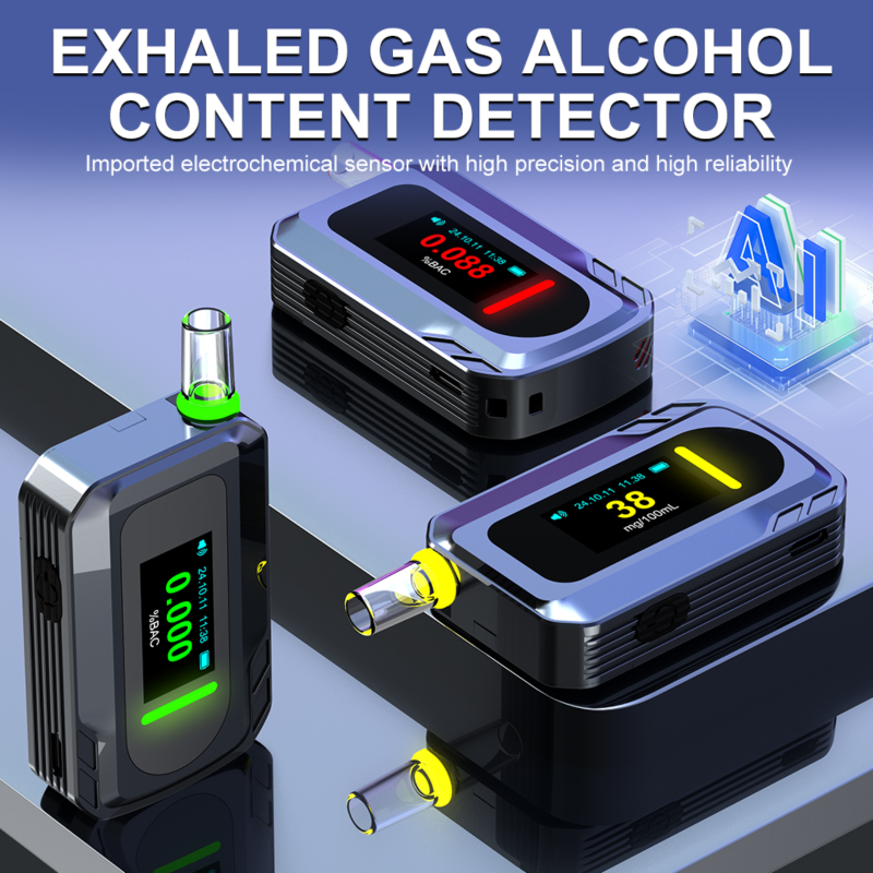 Testeur d'alcool électrochimique portable, détecteur à respiration  rechargeable Type-C avec alarme lumineuse, mètre d'alcool D2000