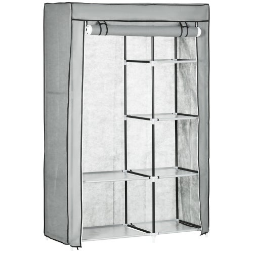 Materiałowa szafa na ubrania z drążkiem, 6 przegródek, szara, 103x43x162,5 cm, składana szafa o wyglądzie polaru