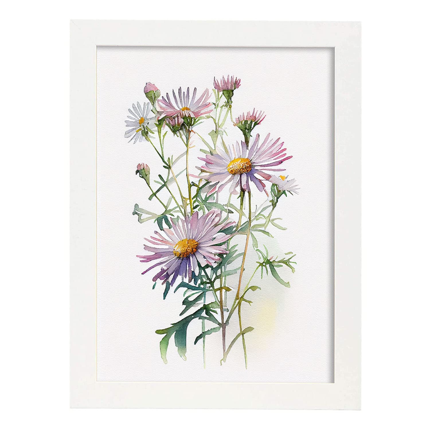 Nacnic poster de aster estilo nórdico ilustraciones de botánica con flores y plantas en acuarela diseño moderno y modelo 3 a3 con marco blancos