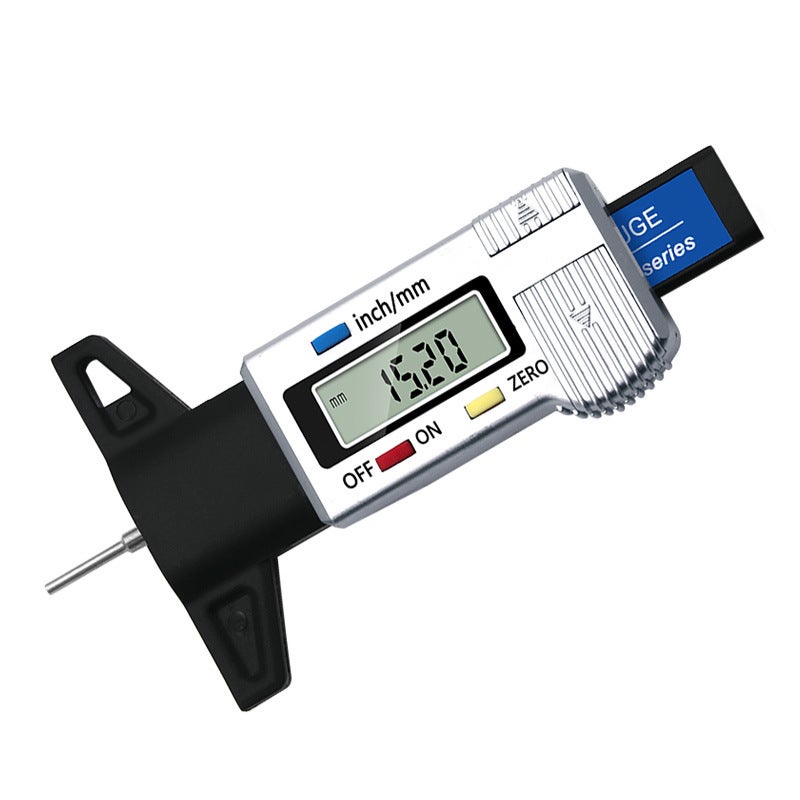 Miernik głębokości bieżnika opony (srebrny), cyfrowy miernik głębokości bieżnika, miernik bieżnika z wyświetlaczem LCD, 0-25 mm