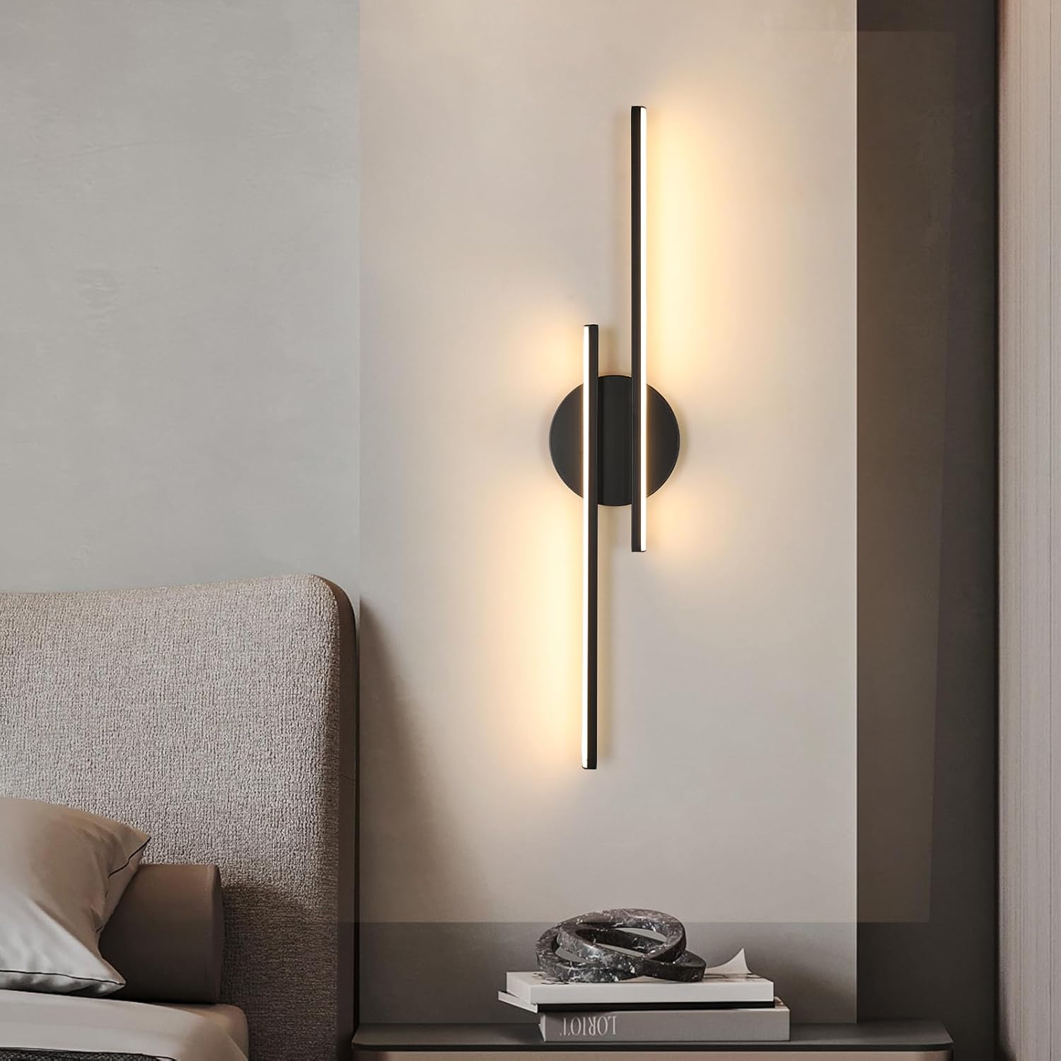 Dehobo Applique da Parete Interno LED Ricaricabile 2 PCS - Lampada Comodino Con Interruttore/Telecomando Nero 60CM - Lampada da Parete Dimmable 3 Temp. Color per Camera da Letto, Soggiorno, Scale