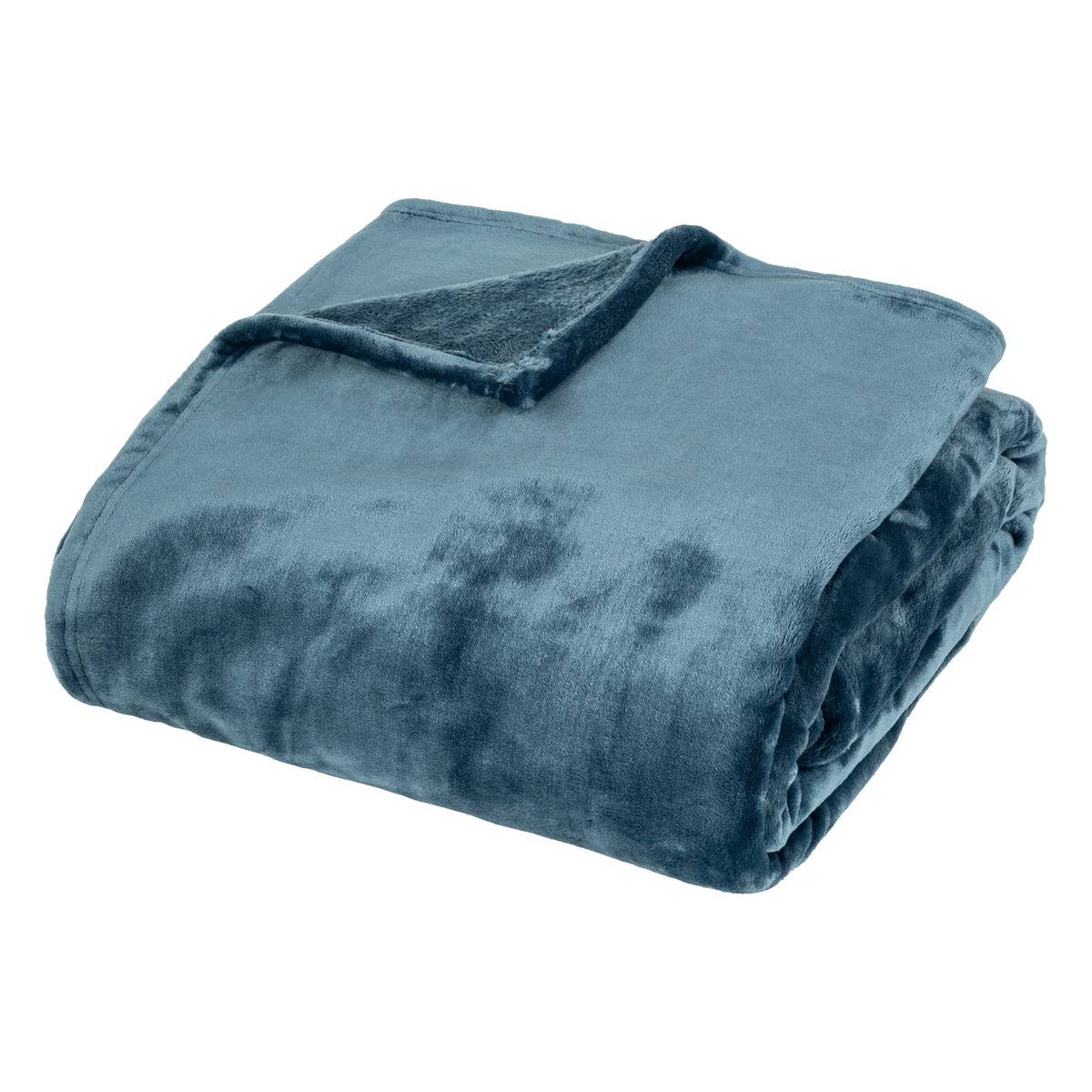 ATMOSPHERA Plaid Déco Flanelle Ryo 180x230cm Bleu Givre pas cher