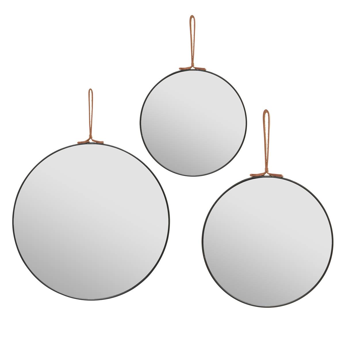 Set De 3 Miroirs Ronds Noir - Diamètres 20, 24, 29 Cm - À Suspendre