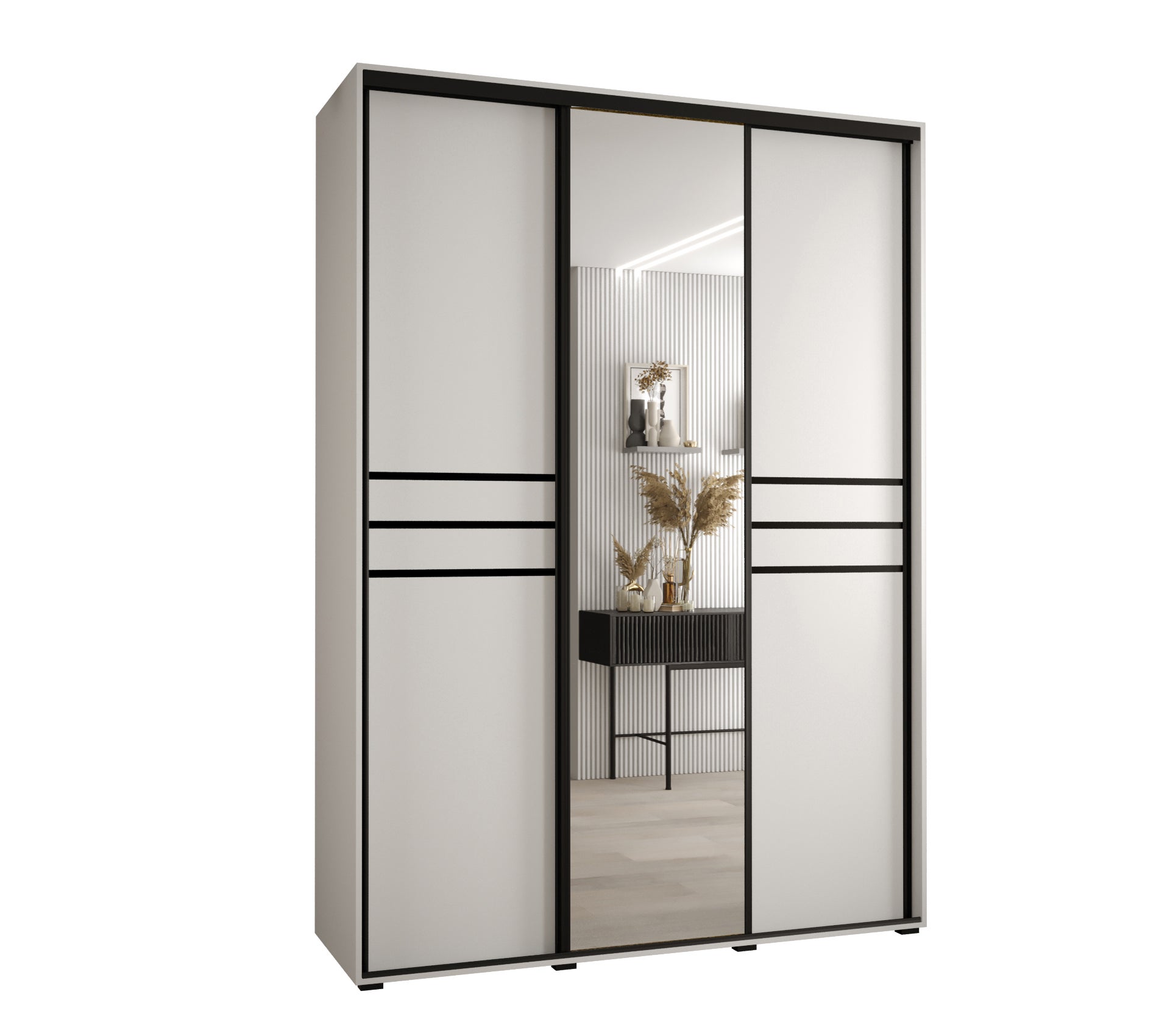 Szafa przesuwna z lustrem wysoka Davos 11 180 x 45 x 235,2 cm biały + biały + u. czarny - Abiks Meble