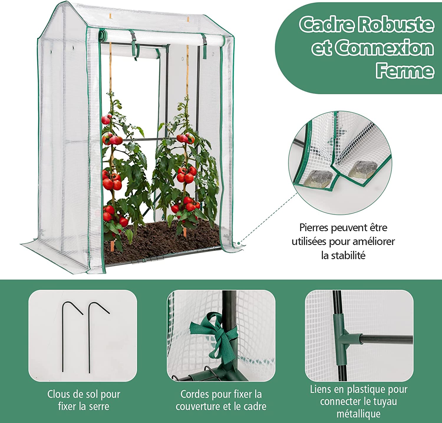 Serre de Jardin Portable-100 cm x 81 cm x 150 cm-2 Portes à Enroulement-4 Grilles - 4