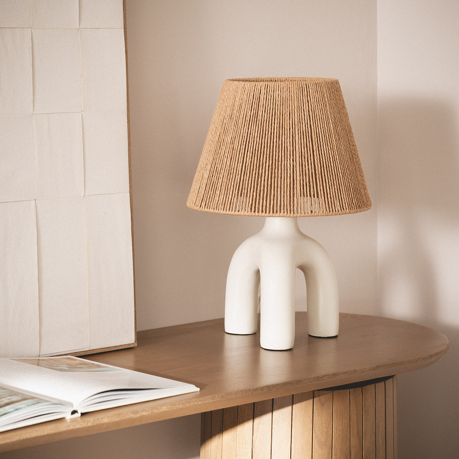 Ledkia Lámpara de Mesa Papel Trenzado y Resina Otilia Blanco - 8