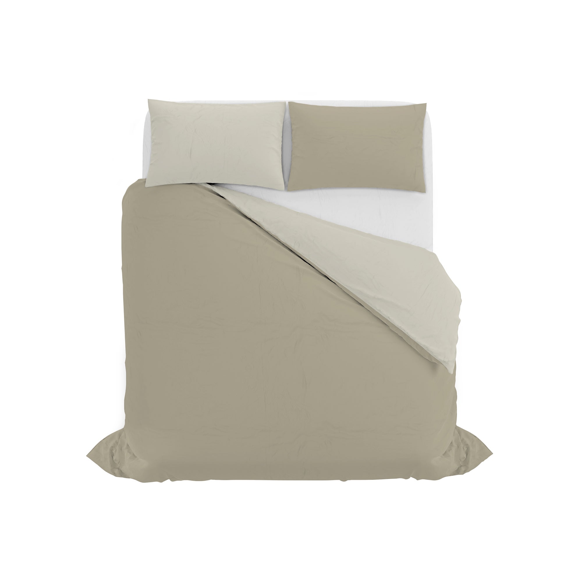 PARURE COPRIPIUMINO NATURAL COLOR, MATRIMONIALE, TORTORA/PANNA, 100% COTONE, MADE IN ITALY - 3