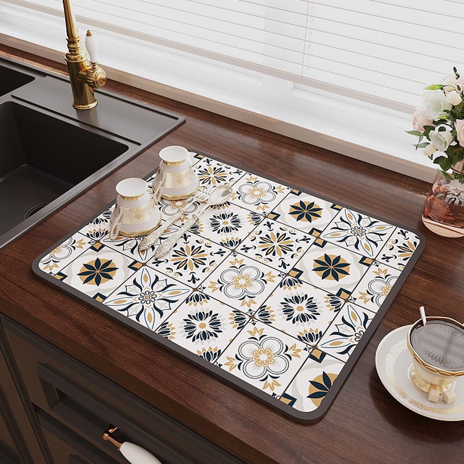 Superchłonna mata do suszenia naczyń, szybkoschnąca mata z nanowłókien do zlewu kuchennego (30 x 40 cm)