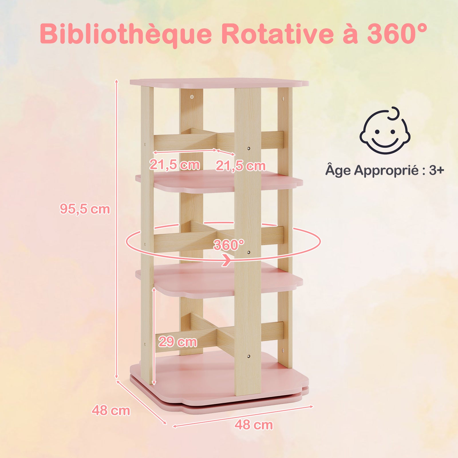 Nisorpa Bibliothèque Rotative Pour Enfants - Rangement Livres Bois 360° - Étagères Créatives Et Ludiques Pour Chambre D'Enfant