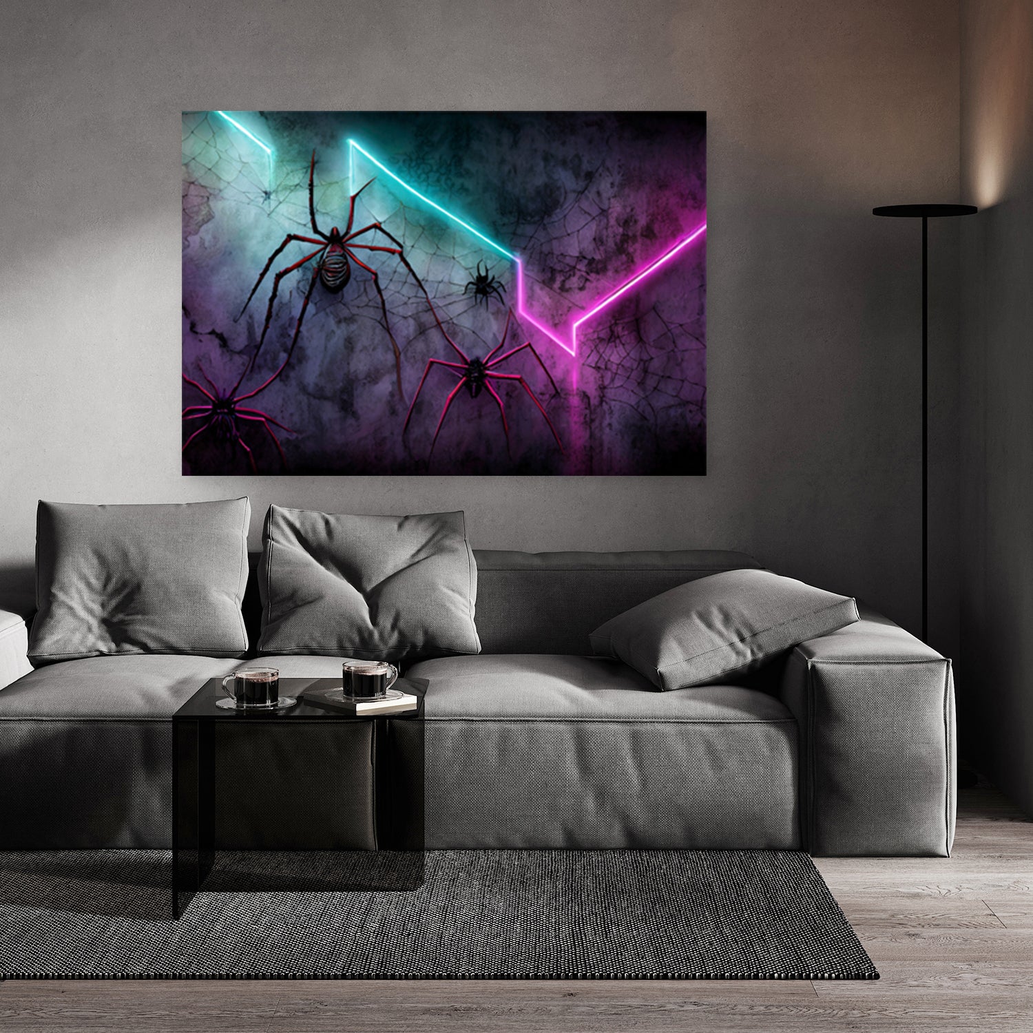 Obraz na płótnie, Pająk neonowa abstrakcja 60x40