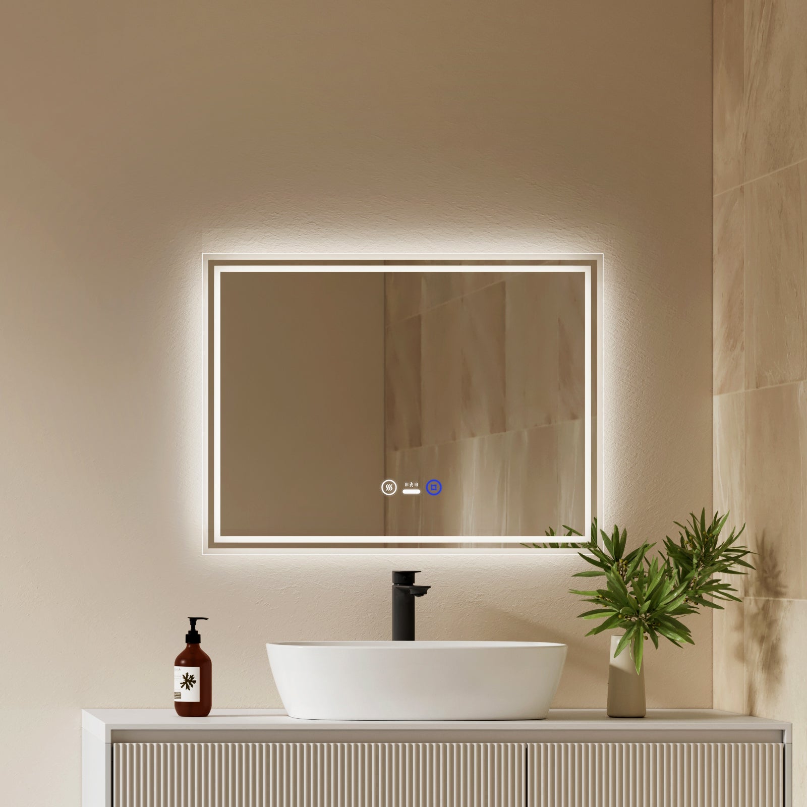 EMKE Lustro z wbudowanym oświetleniem 80x60 cm, z 3 barwy światła, możliwość ściemniania, czujnikiem ruchu, funkcja pamięci
