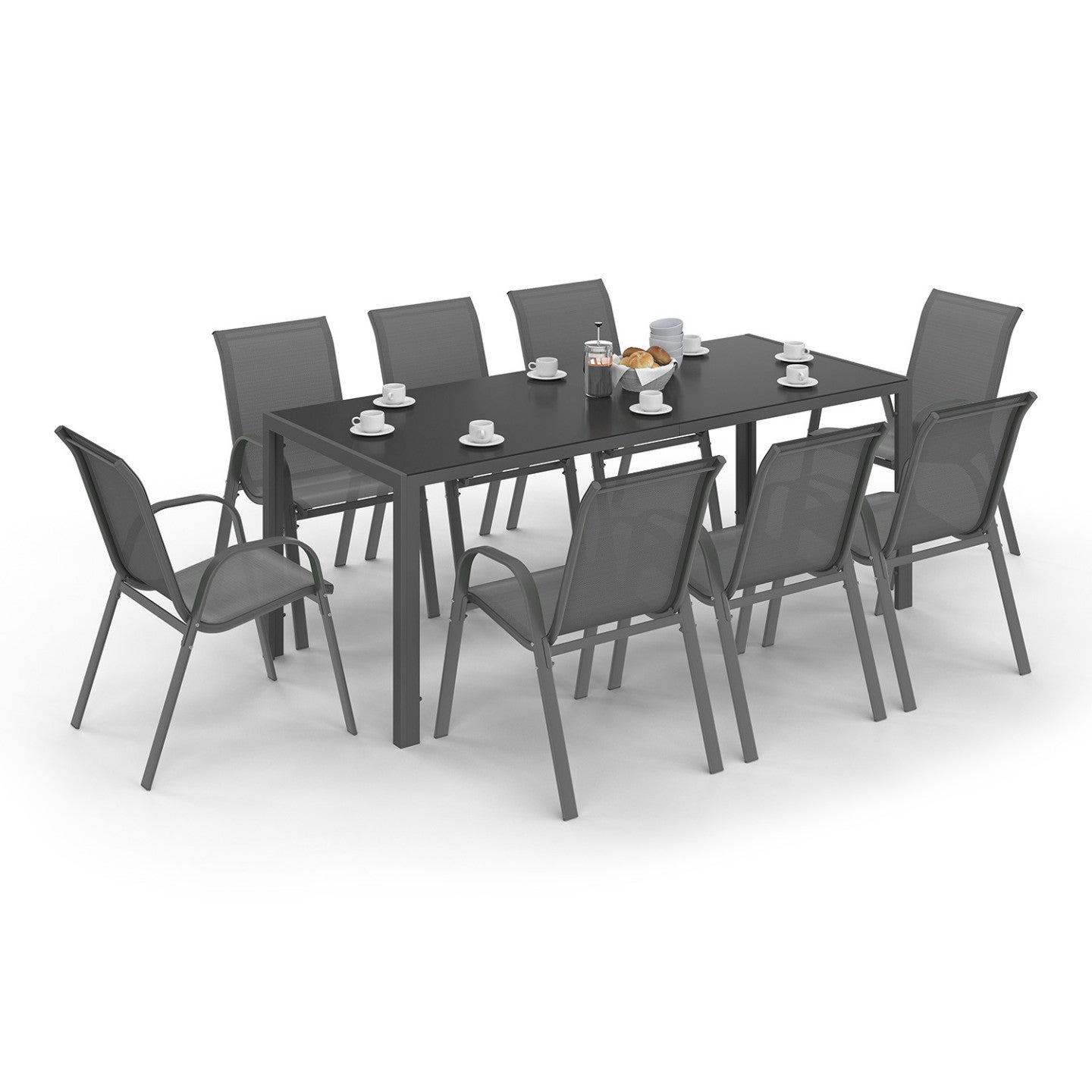 Salon de jardin MADRID table 190 CM et 8 chaises empilables gris anthracite - 2