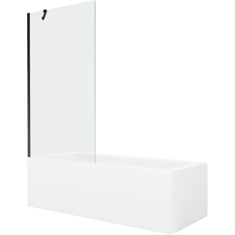 Mexen Cubik wanna prostokątna 170 x 70 cm z obudową i parawanem 1-skrzydłowym 90 cm, transparent, czarny - 550317070X9509000070