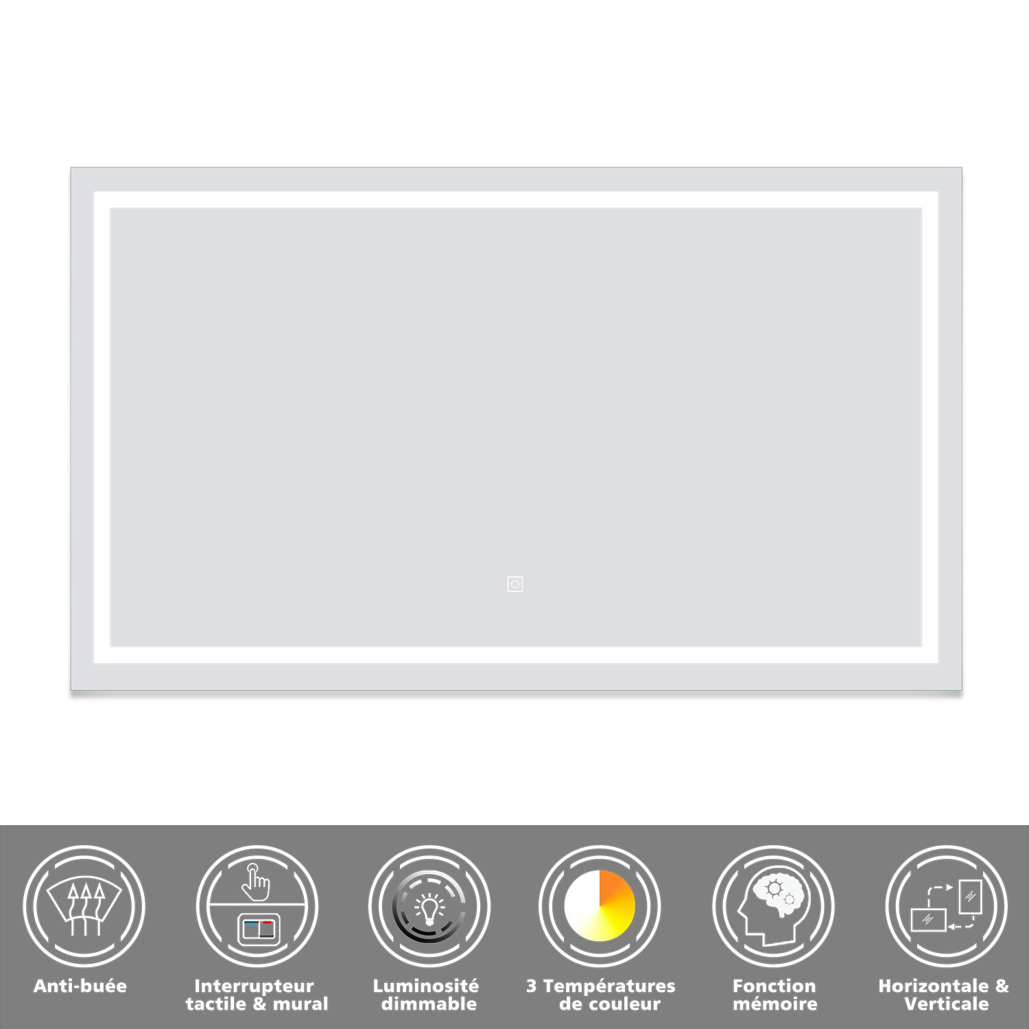 Miroir de salle de bain lumineux L.160 x H.80 cm avec Anti-Buée + 3 Couleurs + Dimmable, Miroir LED Mural - 2