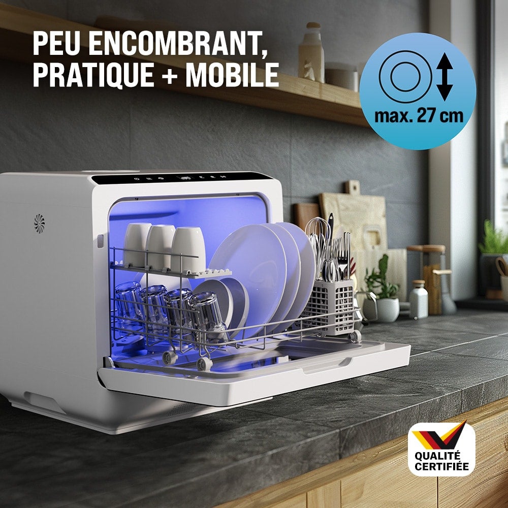 MONZANA® Mini lave-vaisselle Noir-blanc Réservoir d'eau 4,5L lave vaisselle de table 3 couverts App WIFI étudiants couples - 3