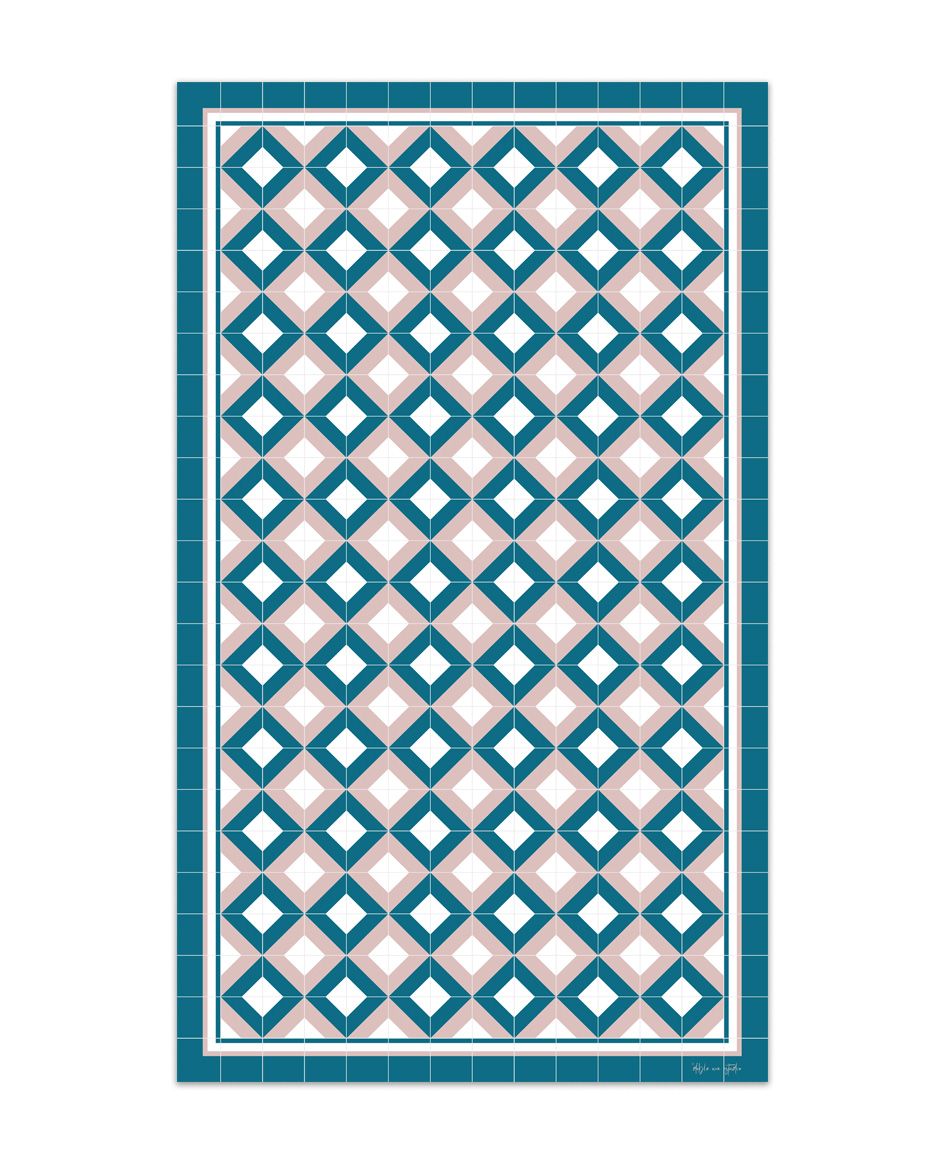 Alfombra de vinilo geométrica 26 azul 65x110 cm pvc cocina salón comedor