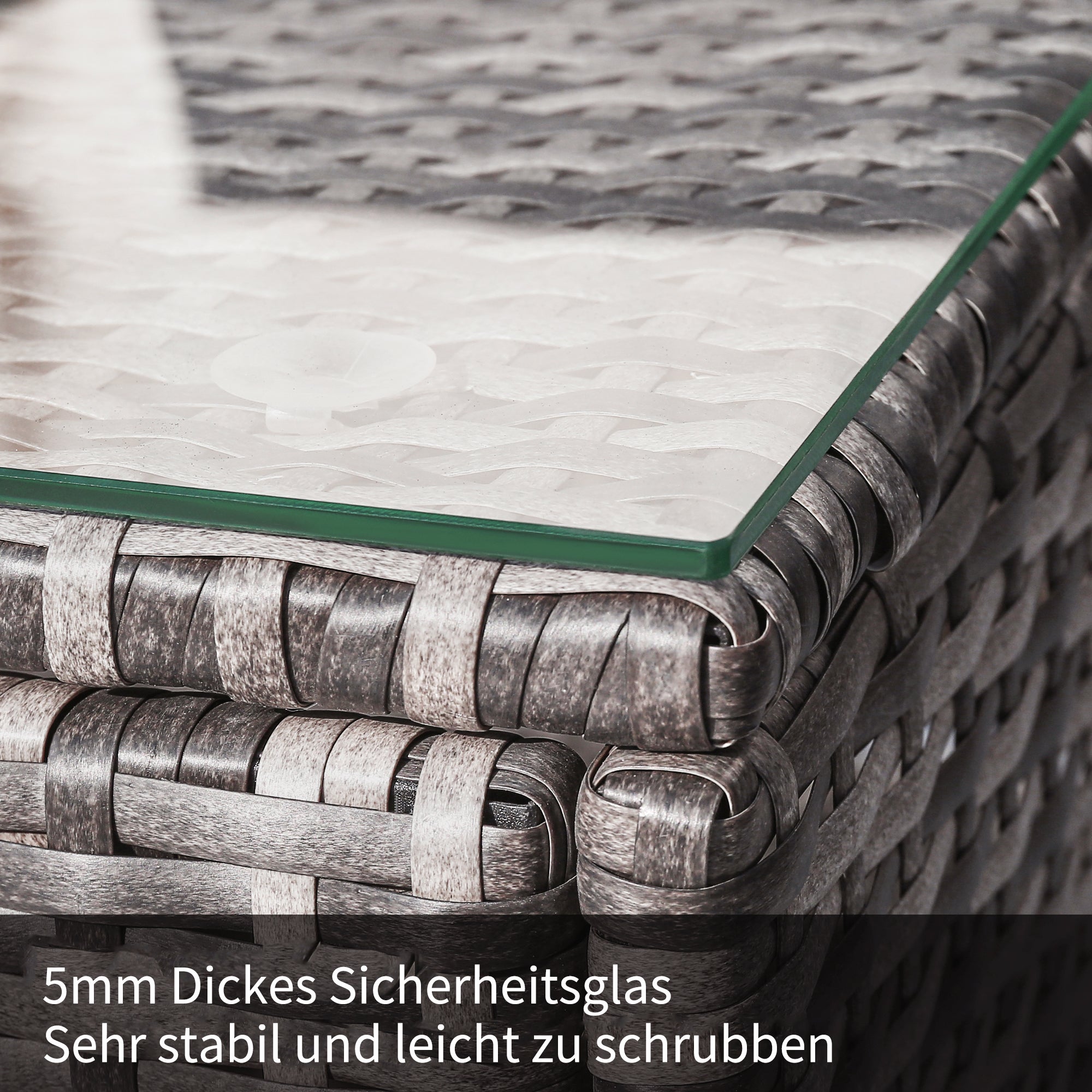 Salon de jardin en résine tressée - Canapé d'angle extérieur avec table basse - 4 places - Gris - 7