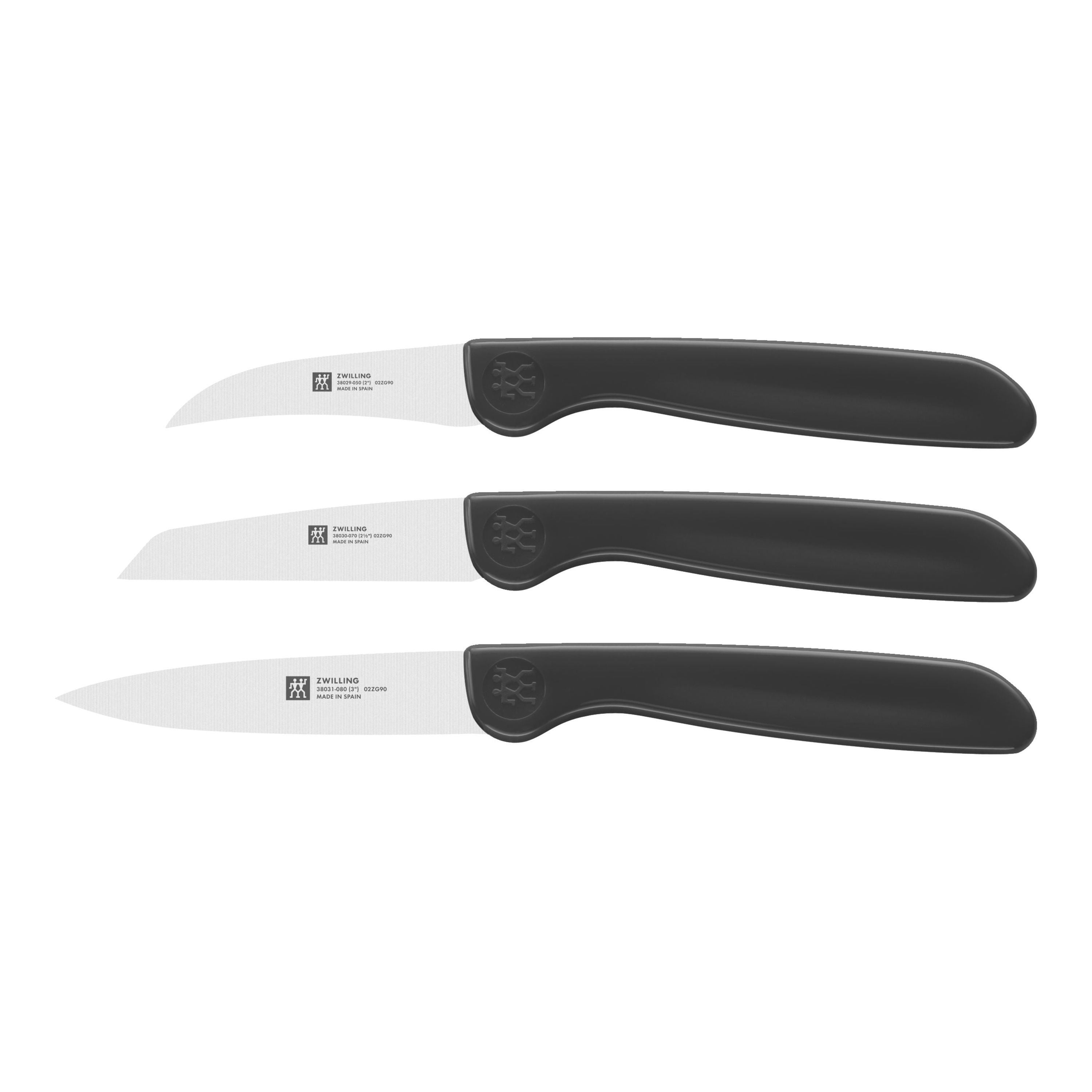 Zwilling 38115-001-0 Die Roten Set Coltelli da Cucina per Verdure, Lame Temprate in Ghiaccio, Manici Neri, 3 Pezzi