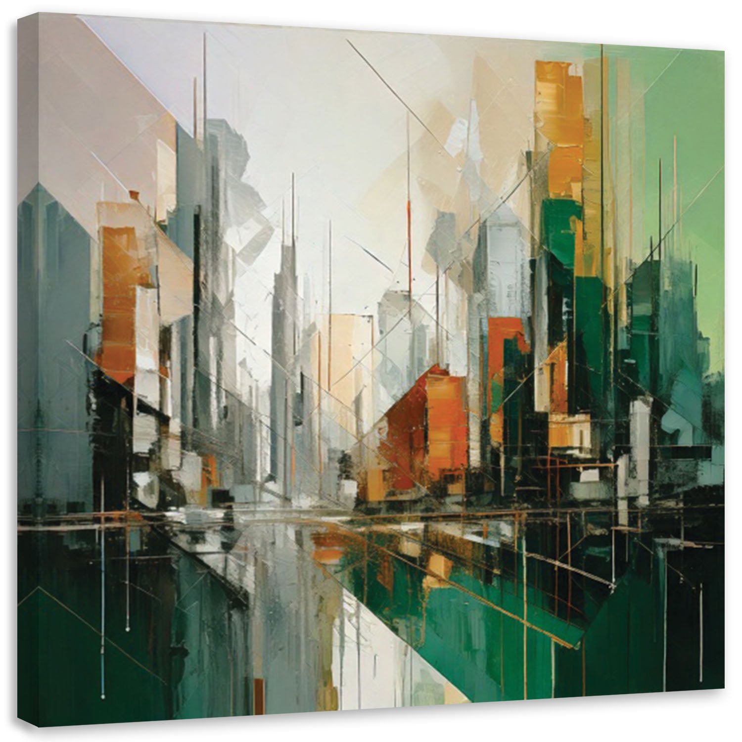 Obraz do sypialni, Miasto Abstrakcja Geometryczna Zielony 50x50