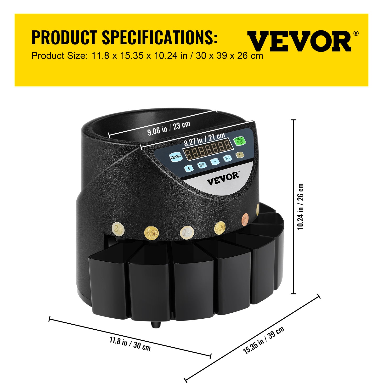Compteuse de Pièces en Euro à LED Pièces VEVOR de Monnaie d'Argent 220 V / 50 Hz Trieur de Pièces Environ 300 pièces / min Pièces de Trieur d'Argent - 7