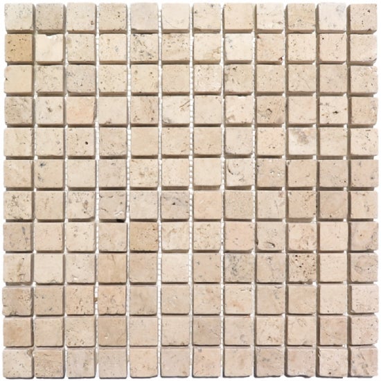 Mosaïque sol/mur en travertin beige - 2,3 x 2,3 x 1 cm - Vendu par filet de 30,5 x 30,5 cm - C-NEGOCE