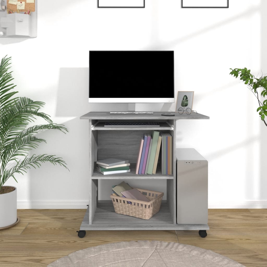 Scrivania Per Computer Grigio Cemento 80x50x75 Cm | Con Rotelle E Ripiano Tastiera | Risparmio Spazio - Foto 7
