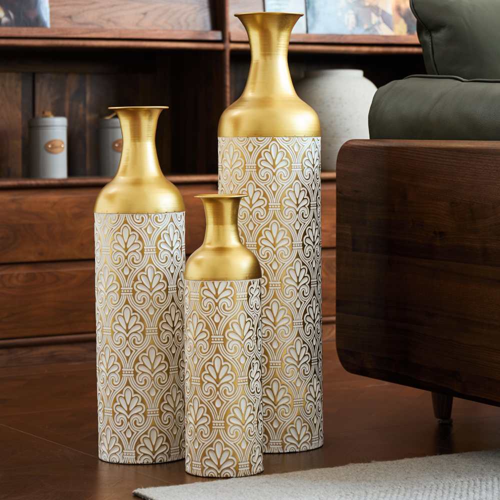 Conjunto de 3 vasos de chão em metal branco – Vasos decorativos grandes de 83/65/50 cm para flores secas, sala de estar e quarto. - 6