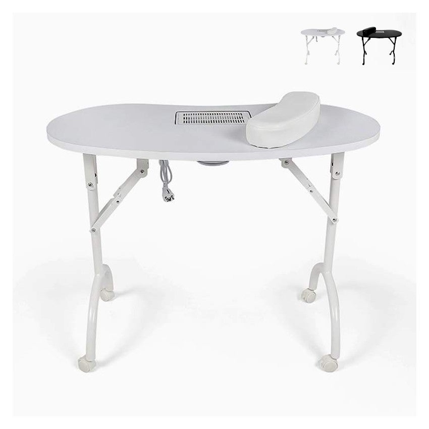 Tavolo Per Manicure Portatile Pieghevole Con 3 Cassetti E Ruote – In Legno E Metallo, 104x38 Cm, Carico 100 Kg, Per Saloni E Casa, Nero