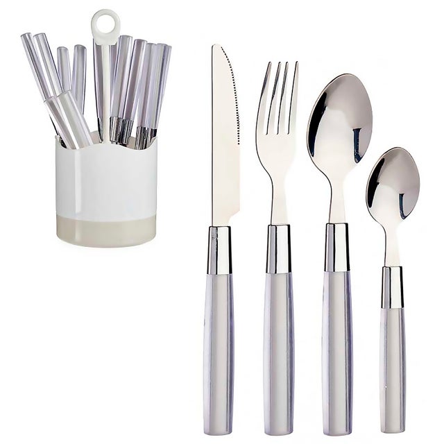 SET 16 POSATE IN ACCIAIO INOX MANICO PS GRIGIO 11x11x25 Cm. Grigio DAM