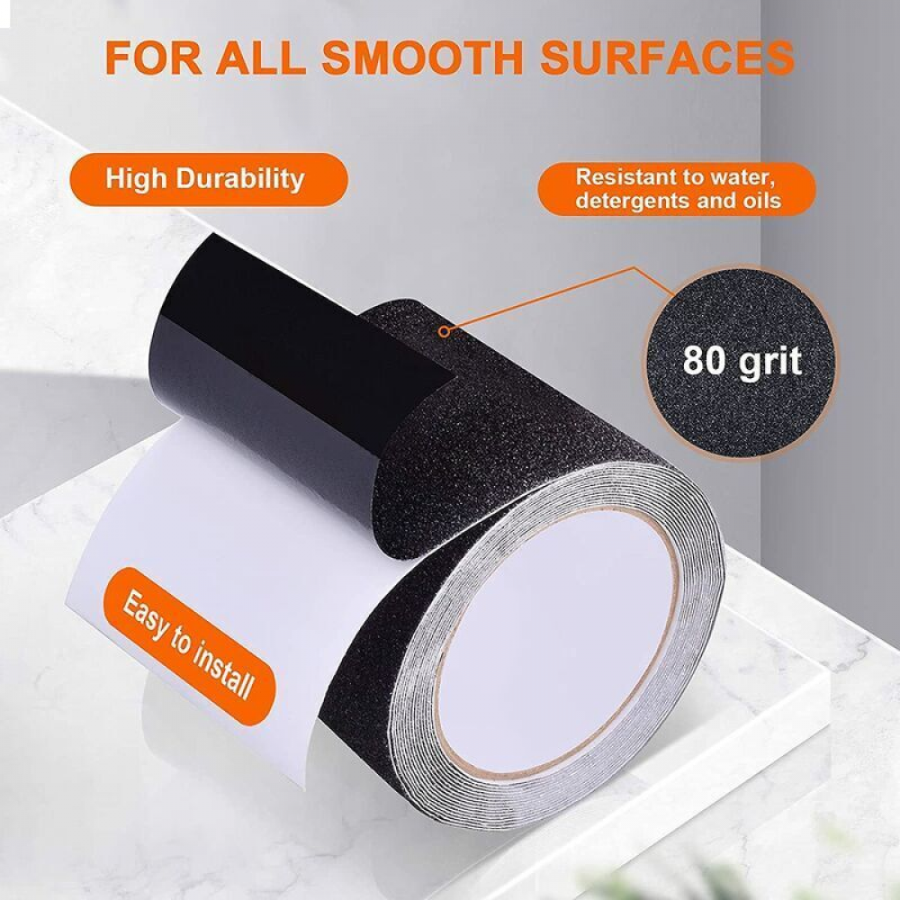 Noir Bande Antidérapante Extérieur, 5cmx10m, Ruban Antidérapant Adhésif pour Escalier, Bande Sécurité Antidérapant, Ruban de Traction Antidérapant, po - 2