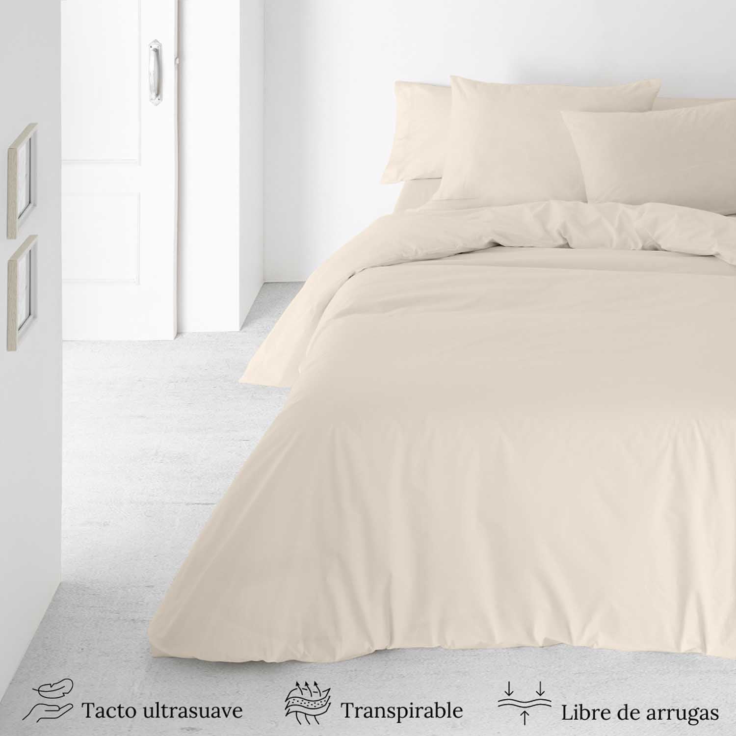 ICEHOME - Housse de couette unie 3 pièces Lit 150 - Microfibre polyester - 2 Taies d'oreiller incluses - Fabriqué en Espagne - PIEDRA - 3