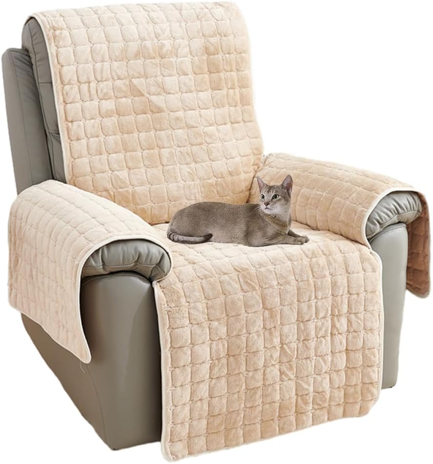 Pokrowiec na fotel rozkładany, pluszowy, antypoślizgowy, supermiękki i zmywalny - Pokrowiec ochronny (beżowy, 53x190 cm)