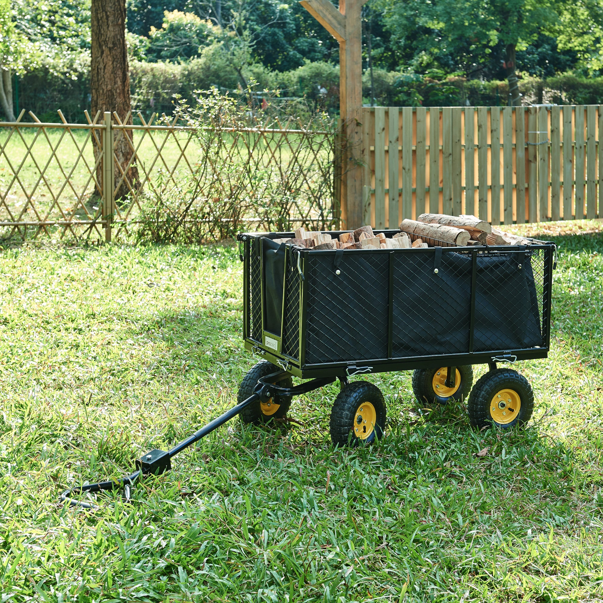 Chariot de jardin Corropoli parois latérales rabattables capacité de charge 550 kg noir jaune pro.tec - 3